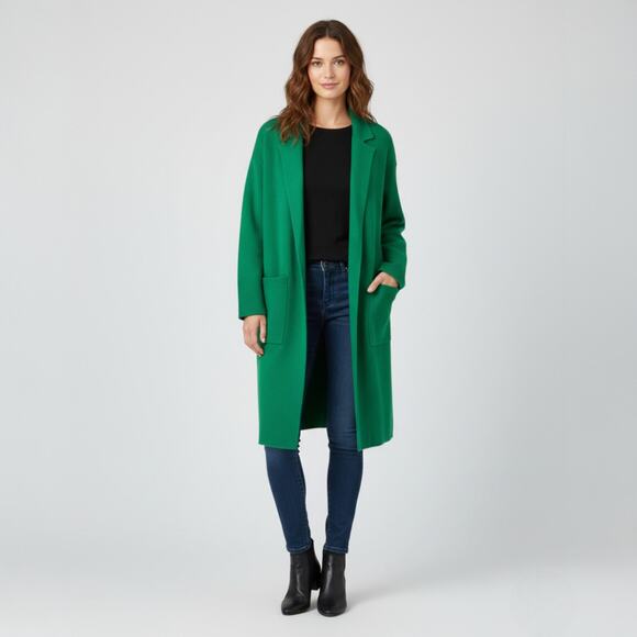 J.Crew Ella Open-Front Long Sweater-Blazer Green Size Medium - Picture 1 of 7